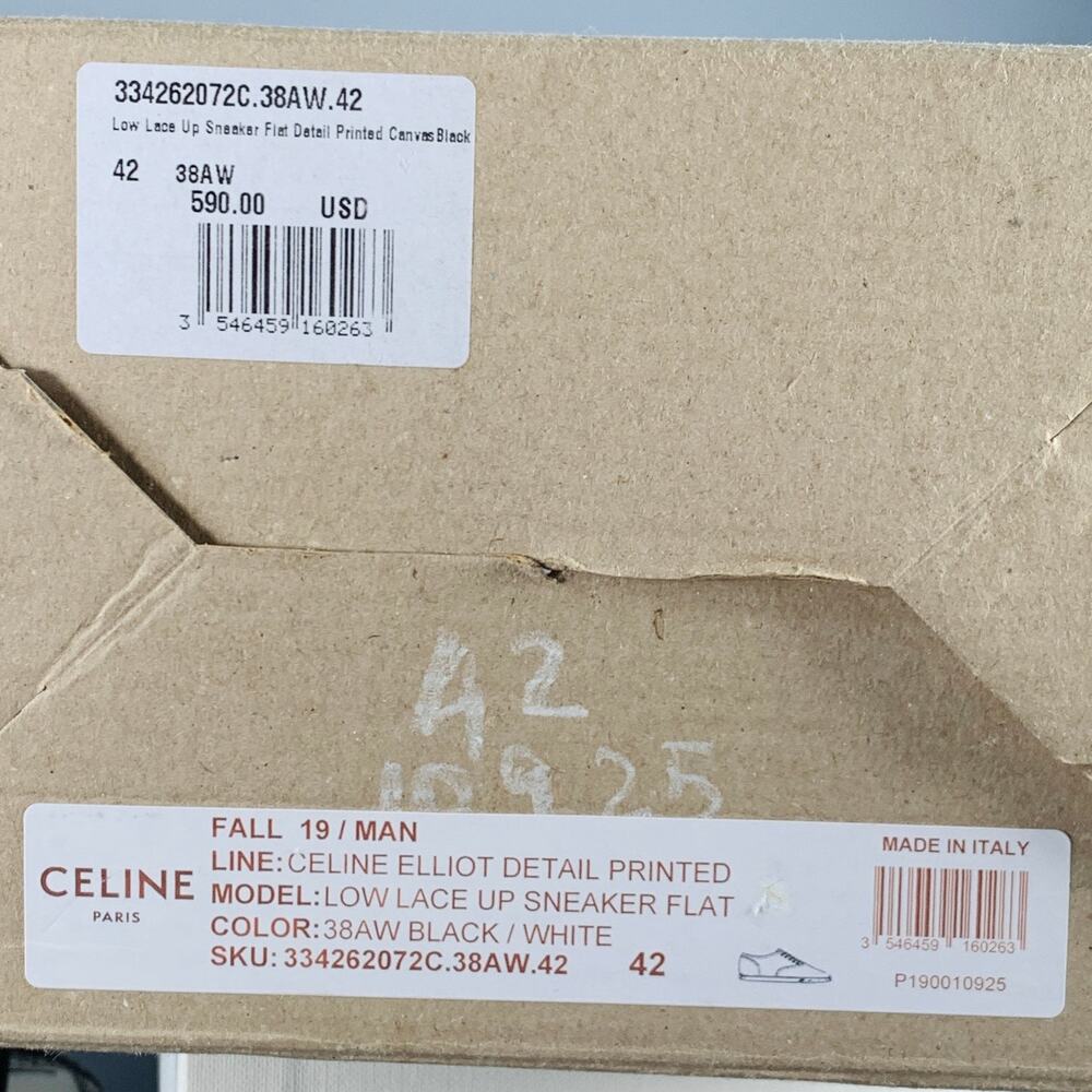 CELINE Fall 2019 Size 9 Black White Marbled Canvas Lace-Up Sneakers - Picture 10 of 10